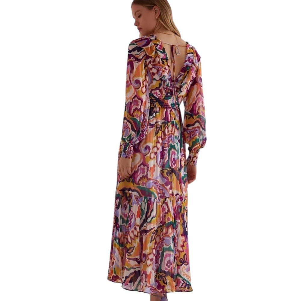 Anthropologie Marais Chiffon Maxi Dress Abstract Watercolor Print* - Picture 8 of 10